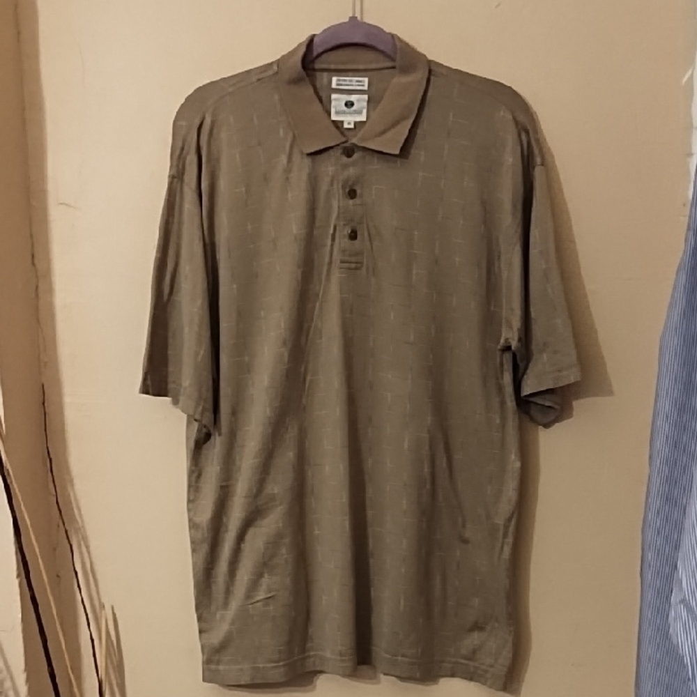 Lone Cypress Men's Brown Window Pane Polo Golf Shirt Size Medium